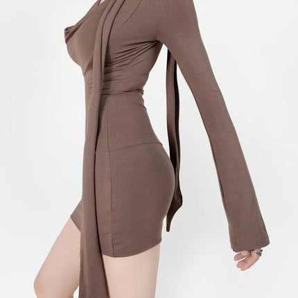 Women's Sexy Long Sleeve Cowl Neck Bodycon Party Club Mini Dress