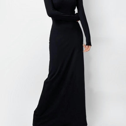 Women's Sexy Button Crew Neck Long Sleeve Casual Long Dress Bodycon Maxi Dresses