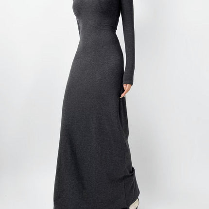 Women's Sexy Button Crew Neck Long Sleeve Casual Long Dress Bodycon Maxi Dresses