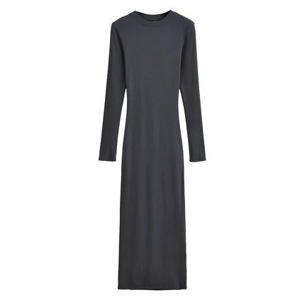 Women's Long Sleeve Bodycon Maxi Dress Elegant Fitted Crew Neck Casual Dresses