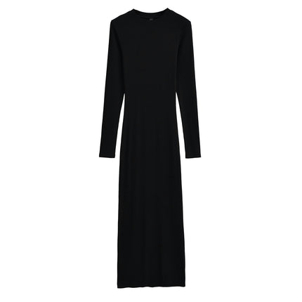 Women's Long Sleeve Bodycon Maxi Dress Elegant Fitted Crew Neck Casual Dresses