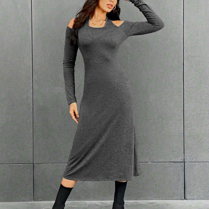 Women's Midi Dress Long Sleeve Bodycon Cold Shoulder Halter Neck Party Dresses