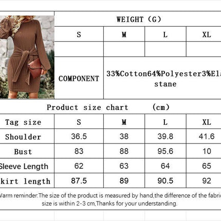 Women's Casual Long Sleeve Tie Waist Bodycon Dress Crew Neck Fitted Dresses