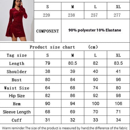 Women's Sexy Velvet Long Sleeve V Neck Ruched Bodycon Wrap Split Cocktail Club Mini Dress