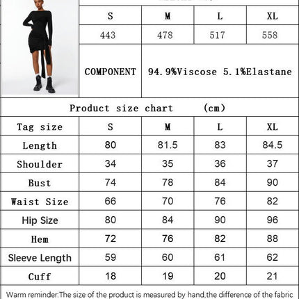 Women's Elegant Long Sleeve Short Dress Tie Waist Crewneck Bodycon Cocktail Mini Dress