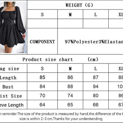 Women Square Neck Puff Long Sleeve Short Dress Ruffle A-Line Casual Mini Dresses