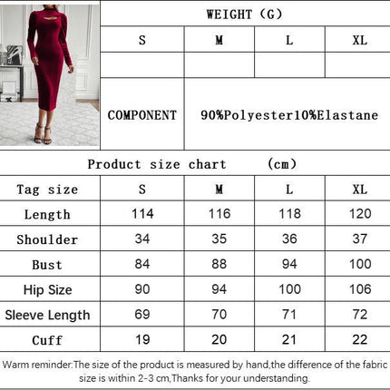 Women's Velvet Puff Long Sleeved Dresses Mock Neck Cut Out Bodycon Midi Dress