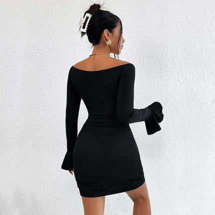 Womens Twist Front Deep V Neck Short Dresses Long Sleeve Ruched Bodycon Mini Dress