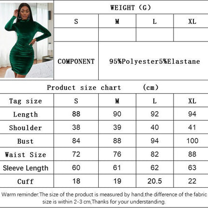 Womens Velvet Mock Neck Long Sleeve Bodycon Ruched Short Cocktail Party Club Mini Dress