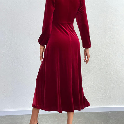 Women's Velvet Long Sleeved Dresses Square Neck Split Hem Cocktail Party Midi Dress