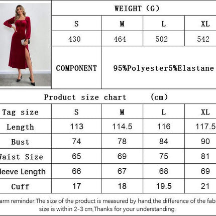 Women's Velvet Long Sleeved Dresses Square Neck Split Hem Cocktail Party Midi Dress