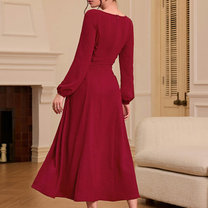 Women's Square Neck Dresses Puff Long Sleeve A Line Flowy Maxi Dress