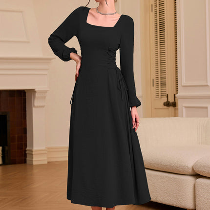 Women's Square Neck Dresses Puff Long Sleeve A Line Flowy Maxi Dress