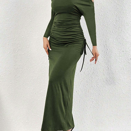 Women's Elegant Long Sleeve Evening Party Dress Sexy One Shoulder Drawstring Bodycon Dresses