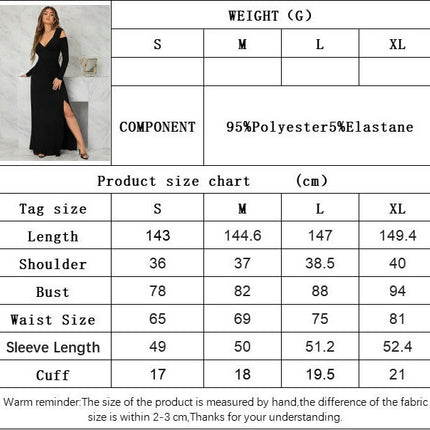 Women's Deep V Neck Cold Shoulder Long Sleeve Dress Split A Line Long Cocktail Party Dresses