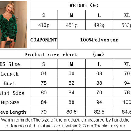 Women's Velvet Sexy V Neck Ruched Bodycon Drawstring Long Sleeve Mini Dresses