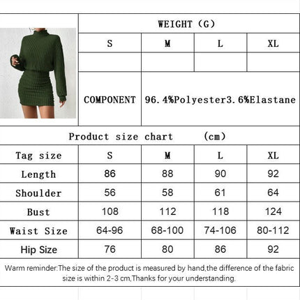 Women's Pullover Sweater Dress Long Lantern Sleeve Turtle Neck Ribbed Knit Bodycon Mini Dress