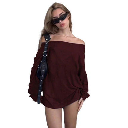 Women's Fall Off The Shoulder Mini Dress Long Sleeve Loose Casual Short Dresses