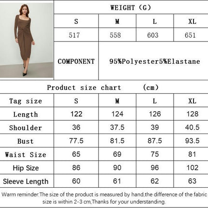 Women's Casual Square Neck Tie Waist Fall Bodycon Dress Long Sleeve Ruched Slim Fit Midi Dress