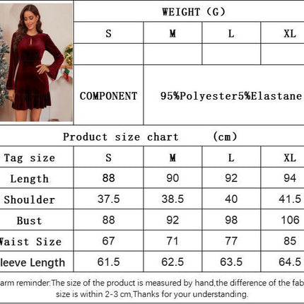 Women's Velvet Long Sleeve Crew Neck Casual Dress Bodycon Ruffled Party Club Mini Dresses