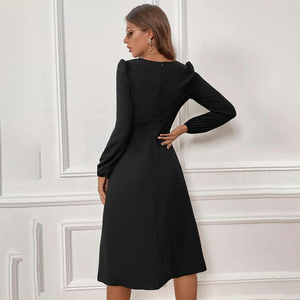 Womens Casual Long Sleeve Sweetheart Neck Dress Split A Line Flowy Midi Dresses