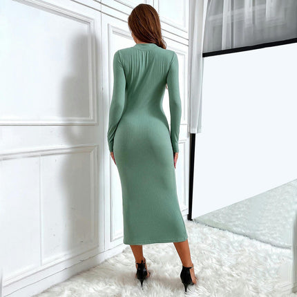 Women's Deep V Neck Long Sleeve Midi Dress Twist Front Bodycon Slit Knit Dresses