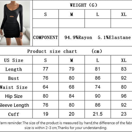 Women's Sexy Bodycon Long Sleeve Deep V Neck Ruched Cut Out Club Mini Dress