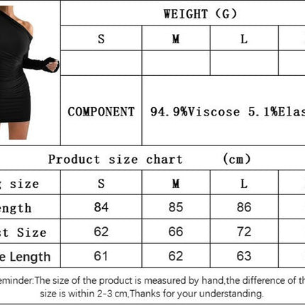 Women's Sexy One Shoulder Long Sleeve Ruched Bodycon Party Club Mini Dress