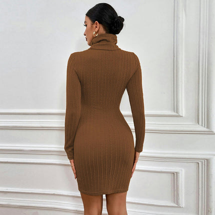 Women's Sexy Bodycon Long Sleeve Cut Out Turtle Neck Club Party Mini Dress