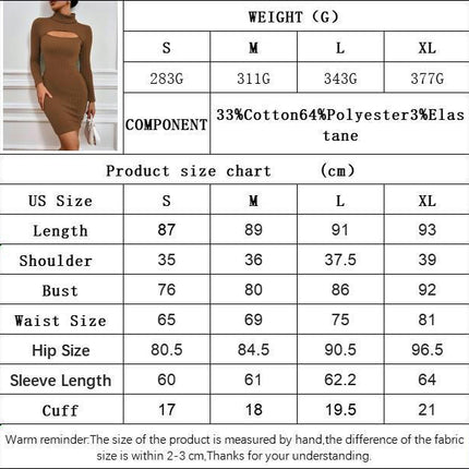 Women's Sexy Bodycon Long Sleeve Cut Out Turtle Neck Club Party Mini Dress