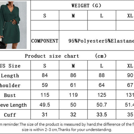 Women Fall Long Sleeve Mini Dress V Neck Casual Loose Dress with Pockets