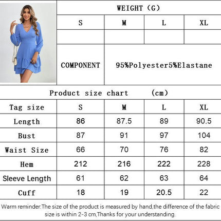 Women Casual Fall Dresses V Neck Long Sleeve Backless Tie Ruffle A Line Swing Mini Dress