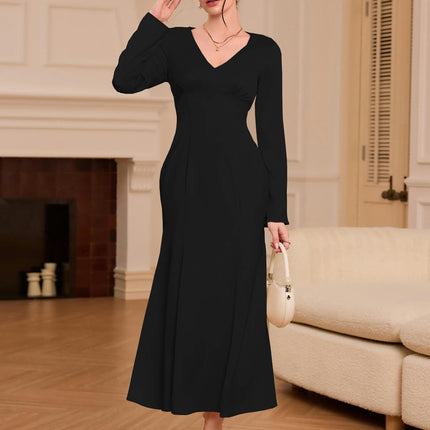 Women's Satin Long Sleeve V-Neck Maxi Dress Formal Cocktail Wedding Guest Dresses