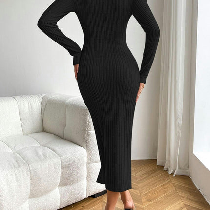 Womens Knit Dress Crew Neck Long Sleeve Sexy Bodycon Ruched Cutout Midi Dresses