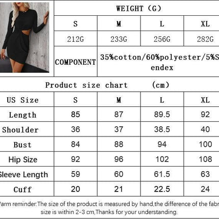 Women's Sexy Long Sleeve Cut Out Twist Ruched Mini Dress Crew Neck Bodycon Dress