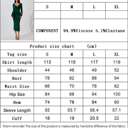 Women's Bodycon Midi Dresses Deep V Neck Tie Waist Fitted Casual Long Sleeve Dress