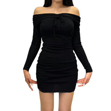 Women's Sexy Off The Shoulder Long Sleeve Ruched Cocktail Party Bodycon Mini Dress