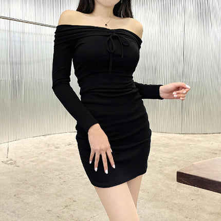 Women's Sexy Off The Shoulder Long Sleeve Ruched Cocktail Party Bodycon Mini Dress