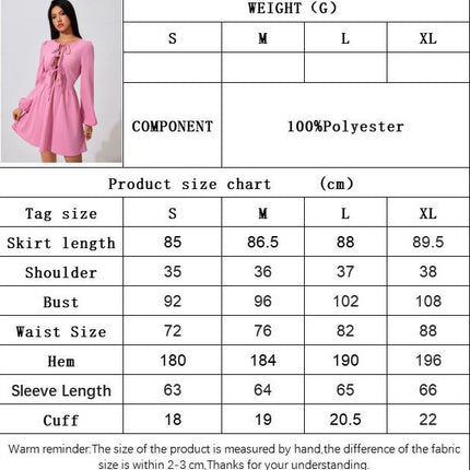 Women's Puff Long Sleeve Short Dress Solid Color Tie-up Crew Neck A-line Flowy Mini Dress