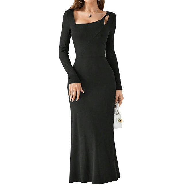 Women's Fall Long Sleeve Square Neck Dress Cutout Knit Party Club Bodycon Maxi Dresses