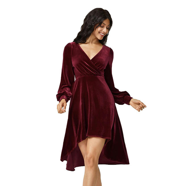 Women's Velvet Long Sleeve V Neck Midi Dress A Line Flowy Wedding Guest Dresses