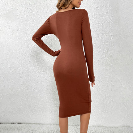 Women's Long Sleeve Midi Bodycon Dresses Casual Crewneck Cut Out Fitted Dress