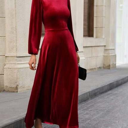 Women's Velvet Maxi Dress Long Sleeve Crewneck Backless A-Line Cocktail Party Dresses