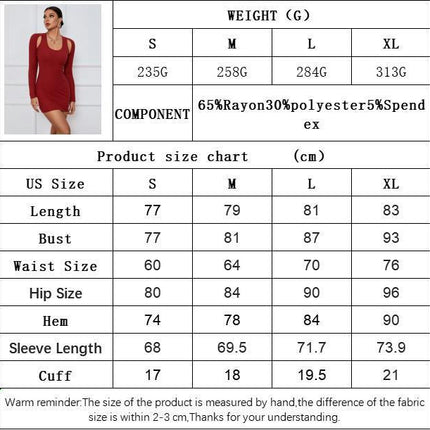 Womens Long Sleeve Crew Neck Cut Out Bodycon Slim Fit Party Mini Dress