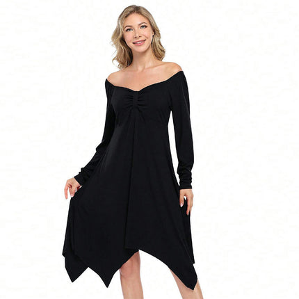 Women's Fall Loose Casual Midi Dress Long Sleeve Sweetheart Neck A Line Flowy Dresses