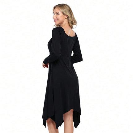 Women's Fall Loose Casual Midi Dress Long Sleeve Sweetheart Neck A Line Flowy Dresses