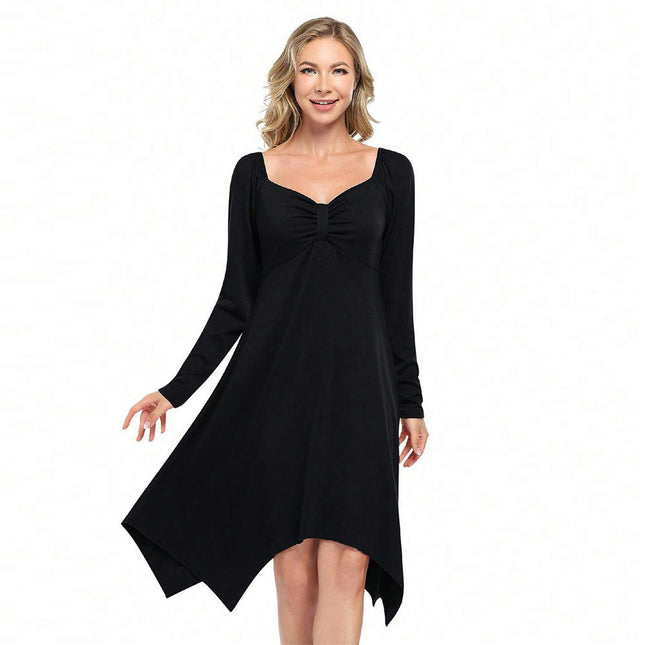 Women's Fall Loose Casual Midi Dress Long Sleeve Sweetheart Neck A Line Flowy Dresses