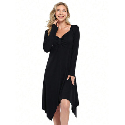 Women's Fall Loose Casual Midi Dress Long Sleeve Sweetheart Neck A Line Flowy Dresses