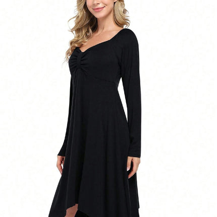 Women's Fall Loose Casual Midi Dress Long Sleeve Sweetheart Neck A Line Flowy Dresses