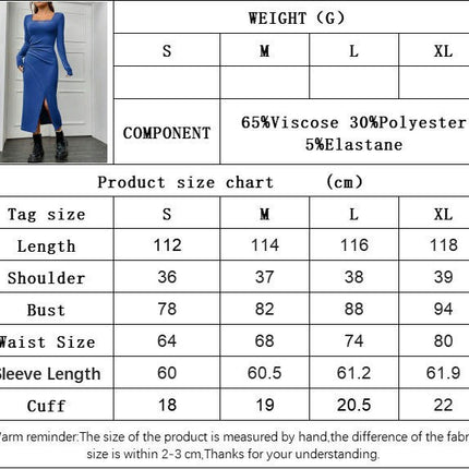 Women's Sexy Long Sleeves Ruched Split Square Neck Bodycon Party Club Midi Dress